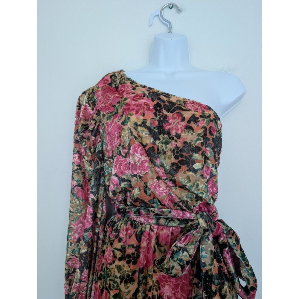 Hemant & Nandita Pakhi One Shoulder Mini Dress Floral Ruffle Hem Sz S $461 - Picture 8 of 16